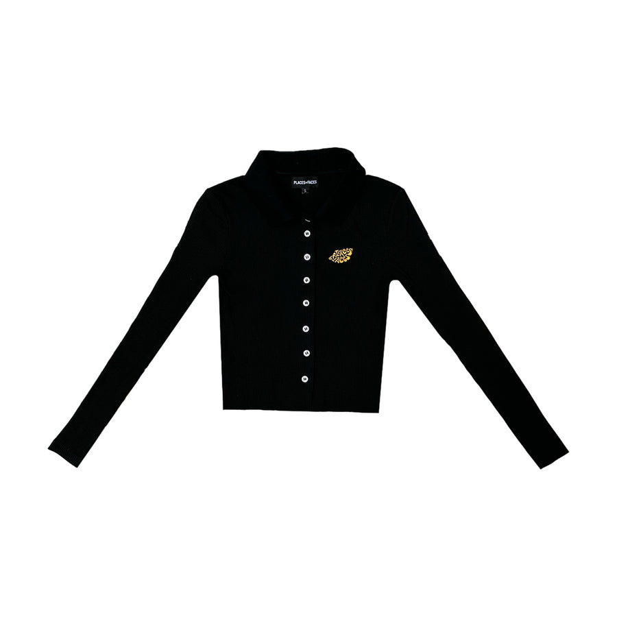 LONGSLEEVE BUTTON UP POLO - BLACK