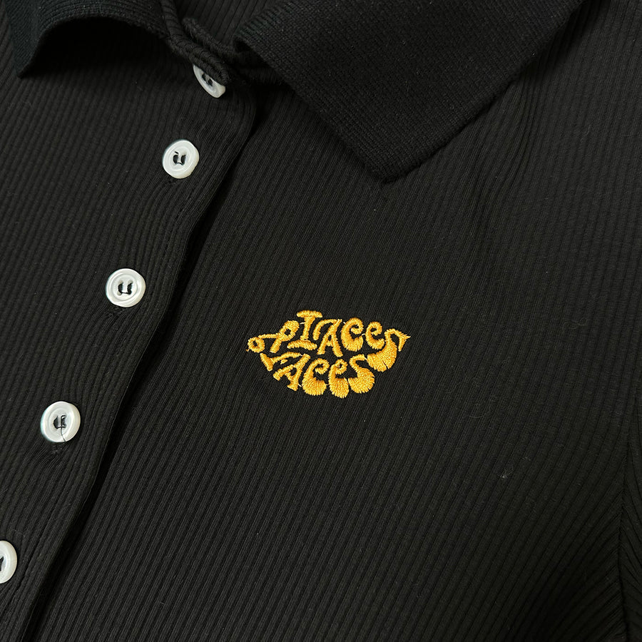 LONGSLEEVE BUTTON UP POLO - BLACK