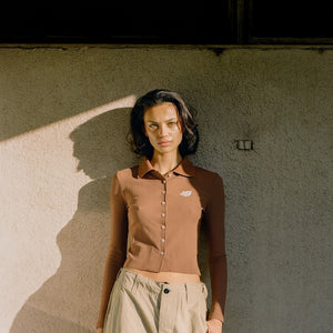 LONGSLEEVE BUTTON UP POLO - BROWN