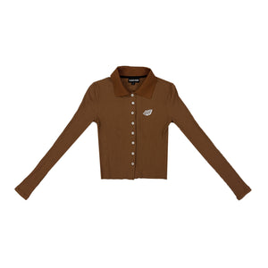 LONGSLEEVE BUTTON UP POLO - BROWN